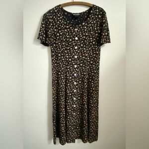 90’s- Black Floral Midi Dress- Size 8P